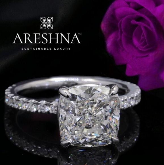 5 Carat Cushion Cut Lab Created Diamond Engagement Ring Promise Wedding Bridal - Picture 1 of 12